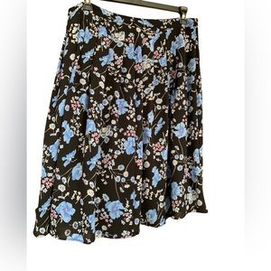 Talbots Women’s A-Line skirt, black w/blue, white & pink floral print, Size 16